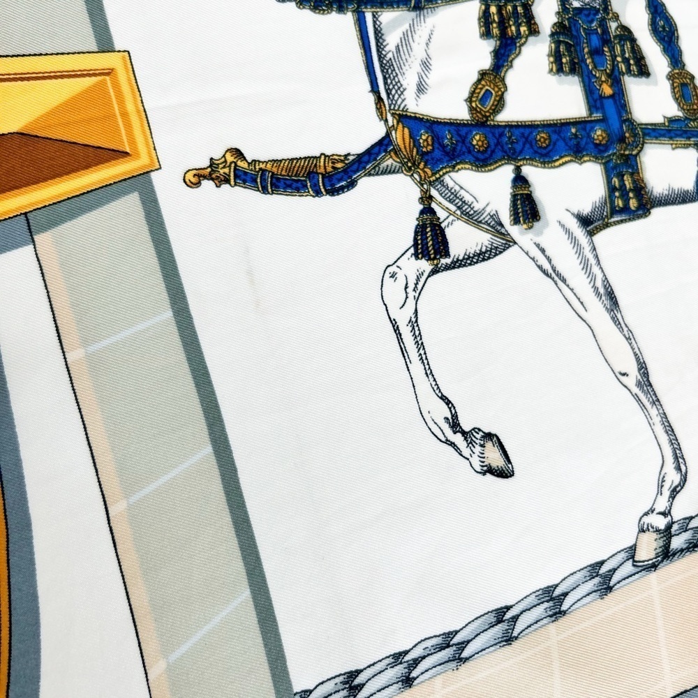 HERMES 100% silk scarf Carre 90 GRAND APPARAT Scarf Multicolor blue border - Picture 7 of 11